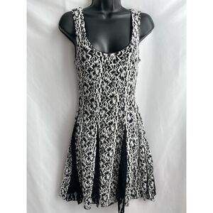 a'reve Romantic Lace Insert Floral Mini Dress Black White Size S Retro A Line